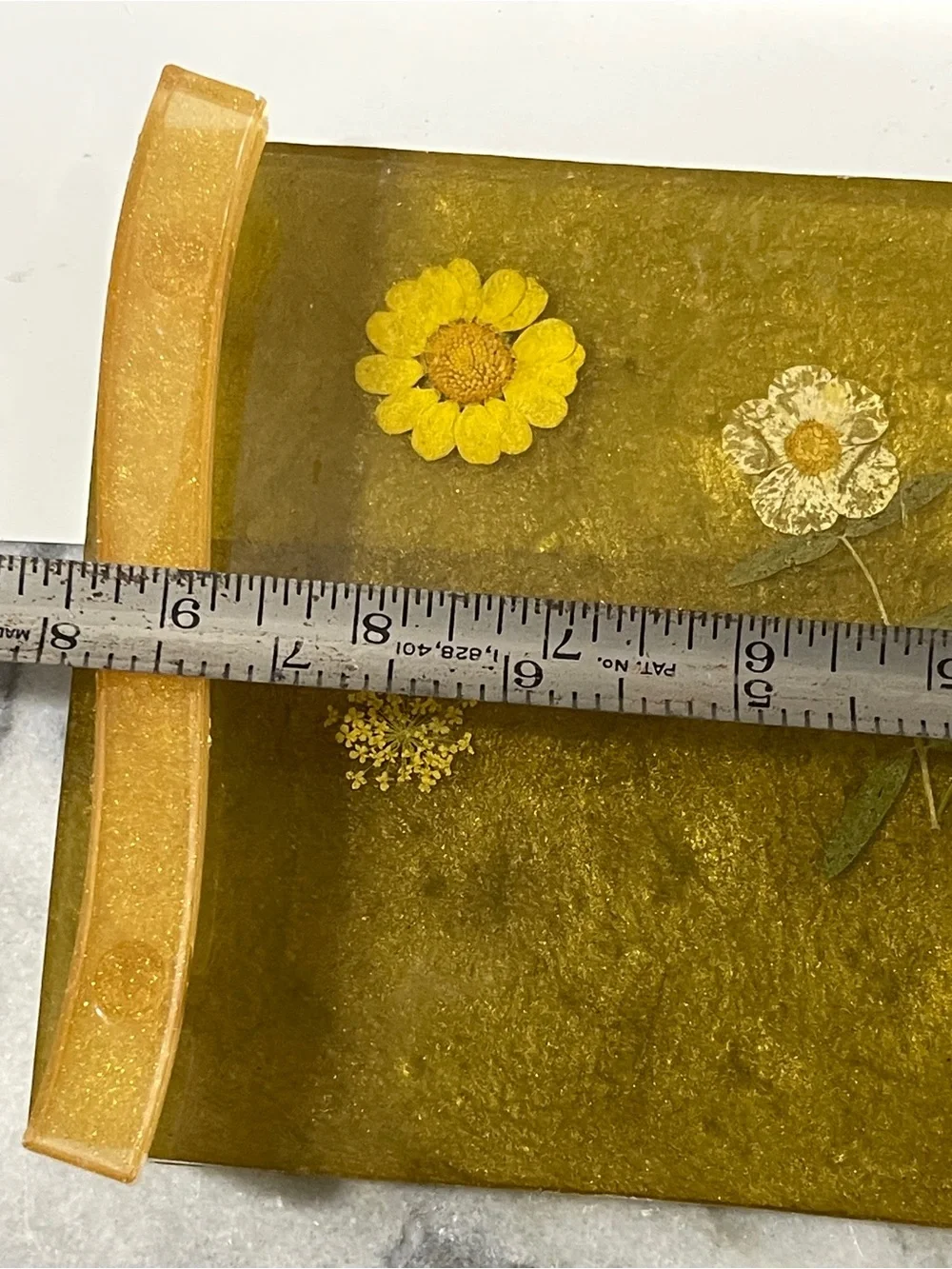 Vintage Tray Lucite Acrylic Botanical Floral Inlay Makeup Jewelry Trinkets 9.5”